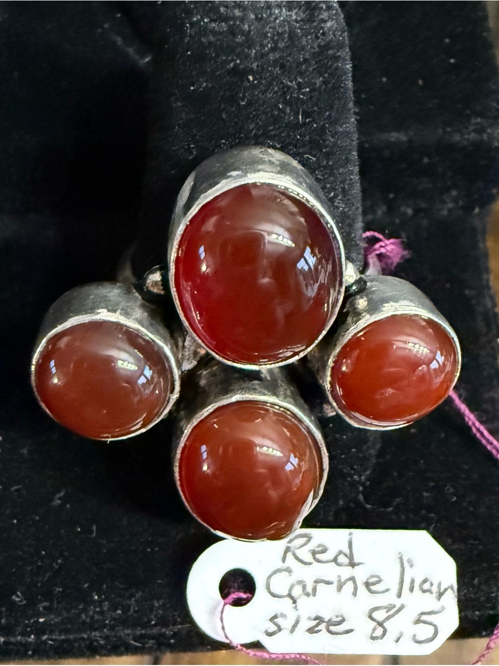 Red Carnelian Cluster Ring - Women Jewelry - Size 8.5